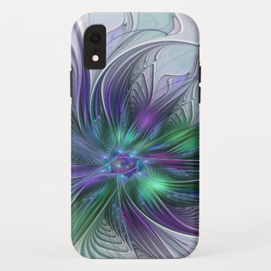 Paarse groene bloem Moderne Abstracte Kunstfractal Case-Mate iPhone Case (Achterkant)