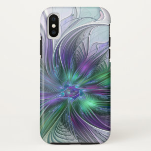 Paarse groene bloem Moderne Abstracte Kunstfractal iPhone XS Hoesje