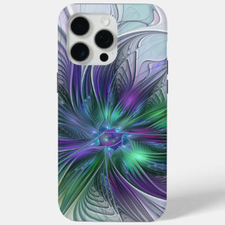 Paarse groene bloem Moderne Abstracte Kunstfractal iPhone 15 Pro Max Hoesje