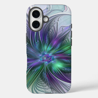 Paarse groene bloem Moderne Abstracte Kunstfractal iPhone 16 Hoesje
