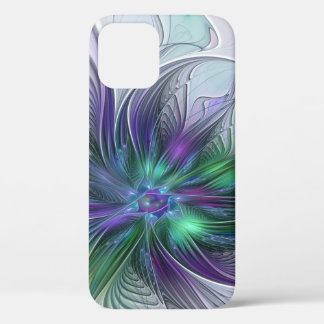 Paarse groene bloem Moderne Abstracte Kunstfractal iPhone 12 Pro Hoesje