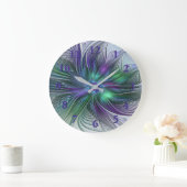 Paarse groene bloem Moderne Abstracte Kunstfractal Grote Klok (Huis)