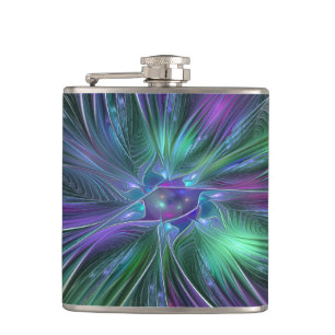 Paarse groene bloem Moderne Abstracte Kunstfractal Heupfles