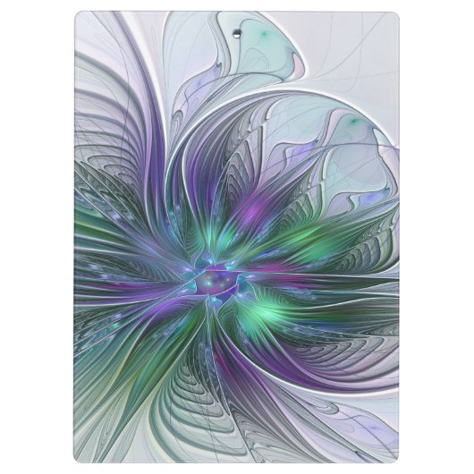 Paarse groene bloem Moderne Abstracte Kunstfractal Klembord (Achterkant)