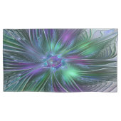 Paarse groene bloem Moderne Abstracte Kunstfractal Kussensloop (Voorkant)