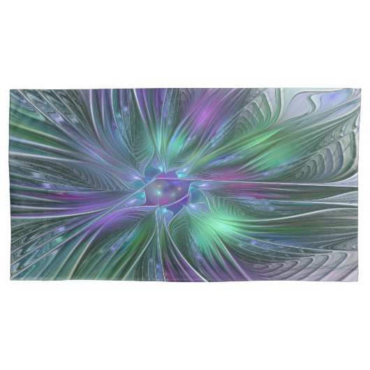 Paarse groene bloem Moderne Abstracte Kunstfractal Kussensloop (Voorkant)