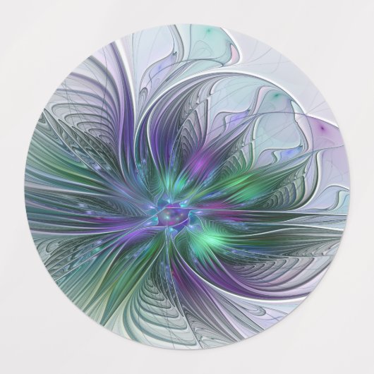 Paarse groene bloem Moderne Abstracte Kunstfractal Labels (Design 2)