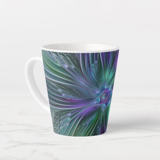 Paarse groene bloem Moderne Abstracte Kunstfractal Latte Mok (Linkerhoek)