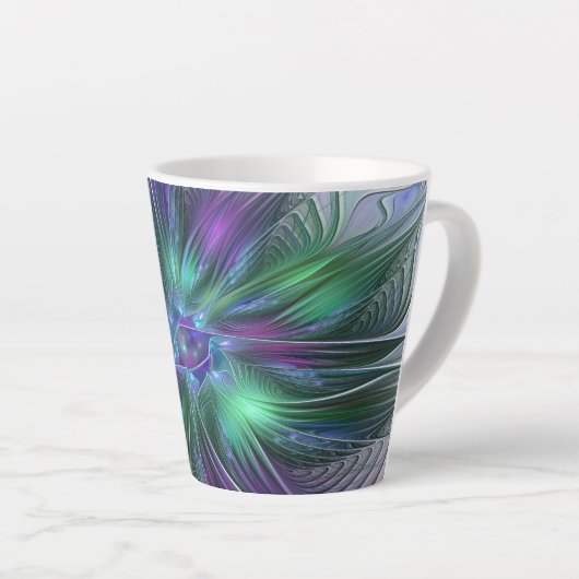 Paarse groene bloem Moderne Abstracte Kunstfractal Latte Mok (Rechterhoek)
