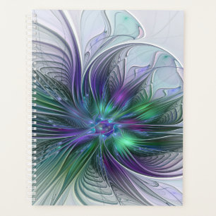 Paarse groene bloem Moderne Abstracte Kunstfractal Planner