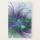 Paarse groene bloem Moderne Abstracte Kunstfractal Planner (Achterkant)