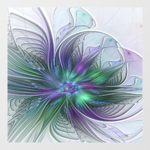 Paarse groene bloem Moderne Abstracte Kunstfractal Raamsticker