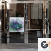 Paarse groene bloem Moderne Abstracte Kunstfractal Raamsticker (Kantoordeur)