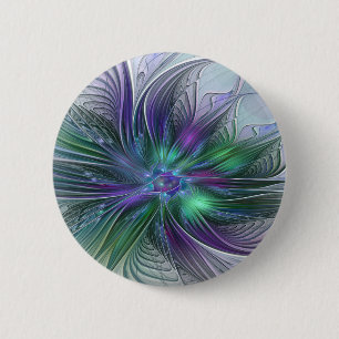 Paarse groene bloem Moderne Abstracte Kunstfractal Ronde Button 5,7 Cm