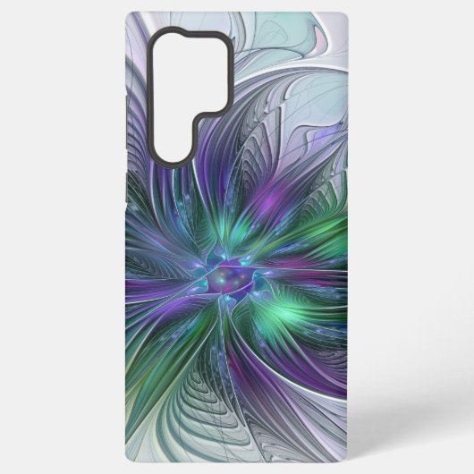 Paarse groene bloem Moderne Abstracte Kunstfractal Samsung Galaxy Hoesje (Achterkant)