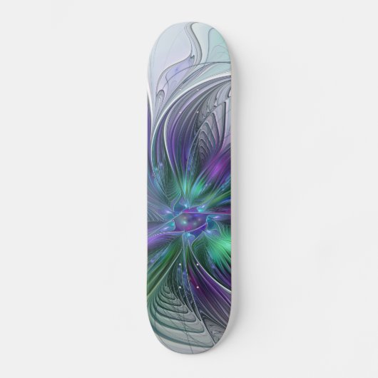 Paarse groene bloem Moderne Abstracte Kunstfractal Skateboard (Voorkant)