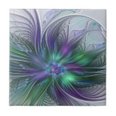 Paarse groene bloem Moderne Abstracte Kunstfractal Tegeltje (Voorkant)