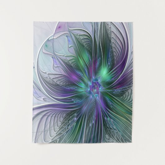 Paarse groene bloem Moderne Abstracte Kunstfractal Wandkleed (Voorkant)