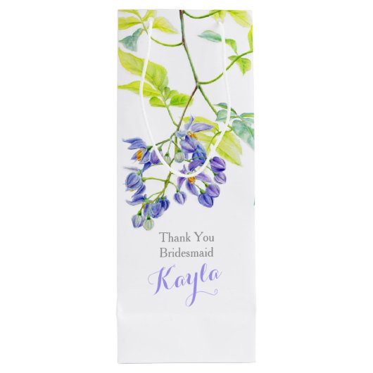 Paarse groene bloemen bruiloft gunst cadeau tas wijn cadeautas (Achterkant)