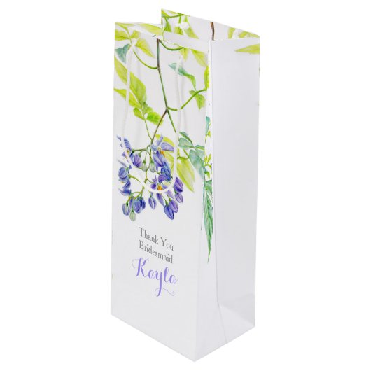 Paarse groene bloemen bruiloft gunst cadeau tas wijn cadeautas (Voorkant Gekanteld)