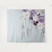 Paarse & Groene Bloemen Moderne Bruiloft Wandkleed (Voorkant (horizontaal))