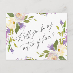Paarse groene bloemen zijn mijn matron van eer uitnodiging briefkaart