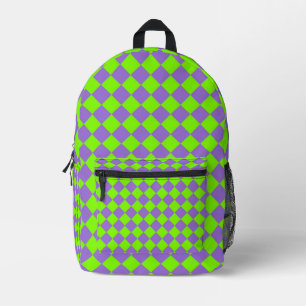 Paarse Groene Checker Diamantpatroon Bedrukte Rugzak