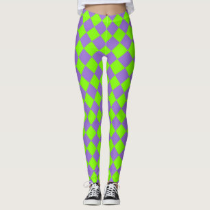 Paarse Groene Checker Diamantpatroon Leggings