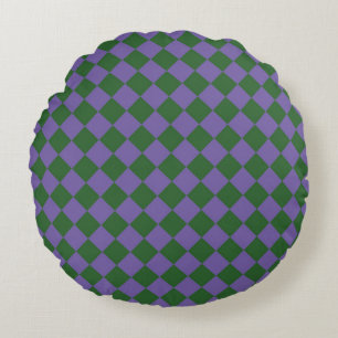 Paarse Groene Checker Diamantpatroon Rond Kussen