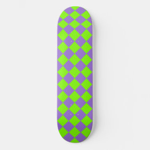 Paarse Groene Checker Diamantpatroon Skateboard