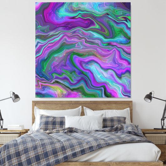 Paarse, groene en blauw-vochtige kunst canvas afdruk (Insitu (Slaapkamer))