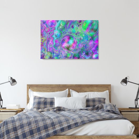 Paarse, groene en blauwe marmer Bokeh Fluid Art Canvas Afdruk (Insitu (Slaapkamer))