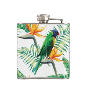 Paarse groene en Oranje papegaai en bloemetjes Heupfles (Achterkant)