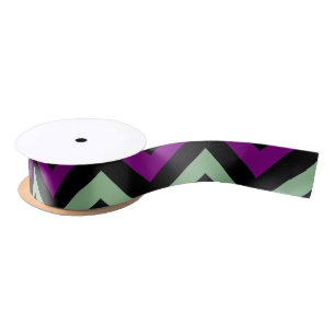 Paarse, groene en zwarte Chevron Stripes Ribbon Lint