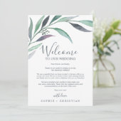 Paarse groene eucalyptus Welkomstbrief & reisroute (Staand voorkant)