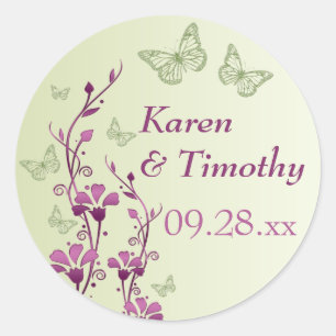 Paarse, groene Floral met Butterflies Sticker