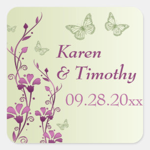 Paarse, groene Floral met Butterflies Sticker