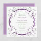 Paarse groene Floral Scroll Wedding Invitation Kaart (Voorkant / Achterkant)