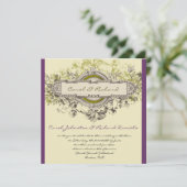 Paarse Groene Floral Wedding Uitnodiging (Staand voorkant)