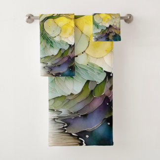 Paarse Groene Gele Blauwe Abstracte Fantasie Boom Bad Handdoek