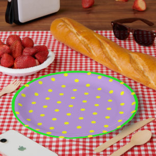 Paarse Groene Gele Geometrische Polka Dots Papieren Bordje
