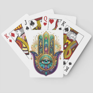 Paarse Groene Gouden Bloemblaadjes Hamsa Turkoois  Pokerkaarten