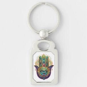 Paarse Groene Gouden Bloemblaadjes Hamsa Turquoise Sleutelhanger