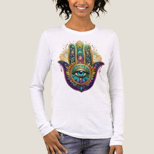 Paarse Groene Gouden Bloemblaadjes Hamsa Turquoise Tri-Blend Shirt