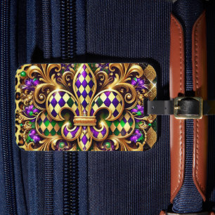 PAARSE GROENE GOUDEN MARDI GRAS FLEUR DE LIS BAGAGELABEL