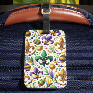 PAARSE GROENE GOUDEN MARDI GRAS FLEUR DE LIS BAGAGELABEL