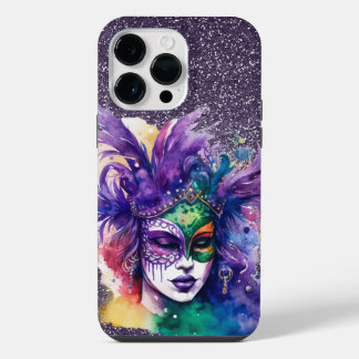 PAARSE GROENE GOUDEN MARDI GRAS VROUW iPhone 14 PRO MAX HOESJE