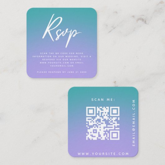 Paarse Groene Gradiënt RSVP QR-code Informatiekaartje (Voorkant / Achterkant)