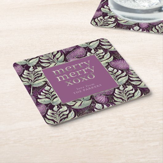 Paarse Groene Kerstmispatroon#29 ID1009 Vierkante Kartonnen Onderzetter (Schuin)