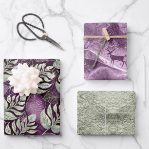 Paarse groene kerstpatronen #13#29#33 ID1009 Inpakpapier Vel